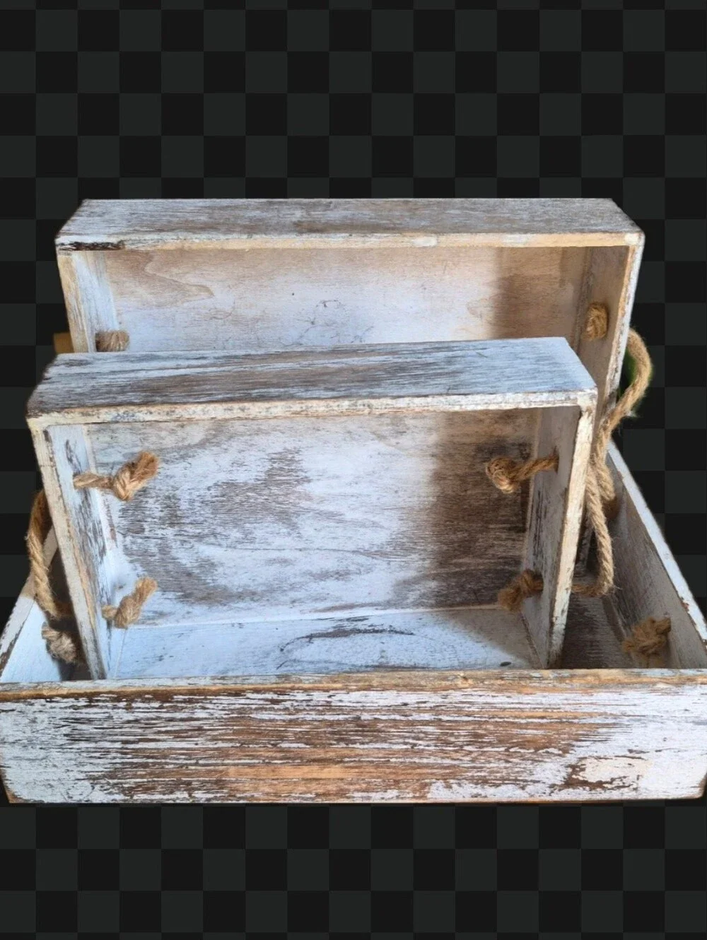 Rustic Whitewashed Wooden Tray Set with Rope Handles